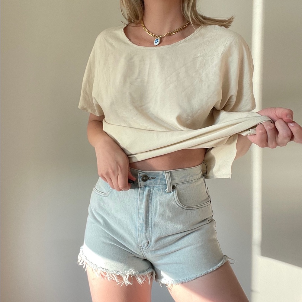 Vintage Taupe Blousy Short Sleeve Tee Shirt Scoop
